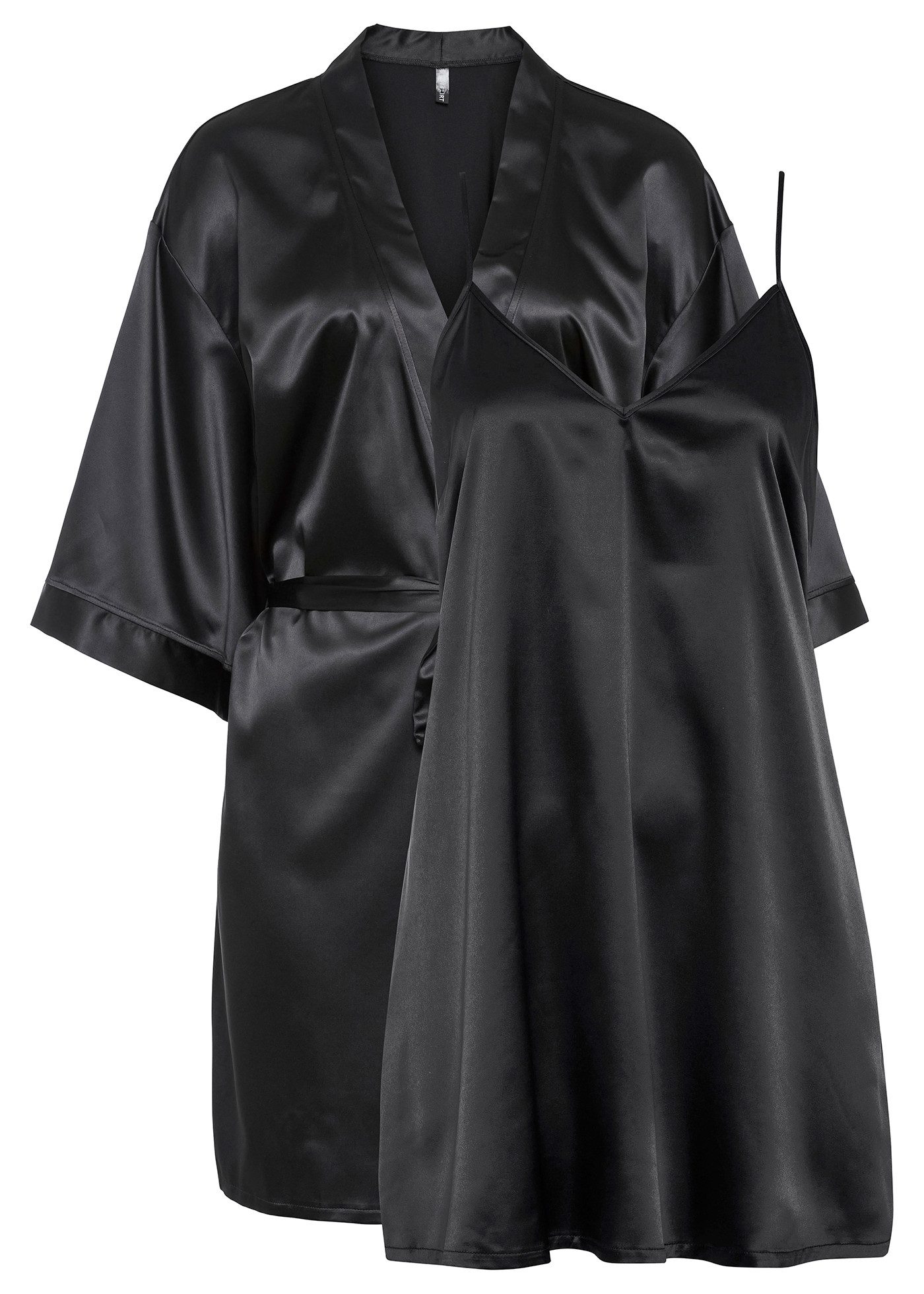 bonprix Morgenmantel, Kurzform, Satin, Gürtel, im Kimono-Stil mit Negligé günstig online kaufen