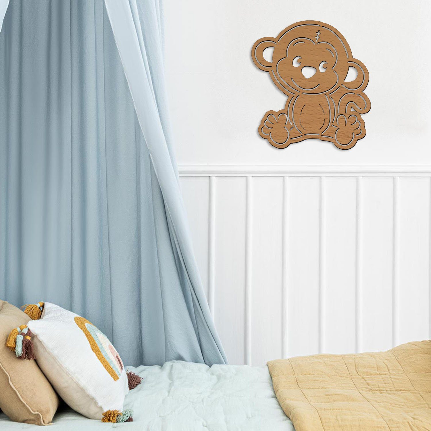 Wanddekoobjekt, Kleinkinder, Warmweiß, Tier-Motiv LED - mit aus Affe LED Wohnzimmer fest Dekoobjekt für Holz Namofactur batteriebetrieben Leuchte, integriert, Nachtlicht