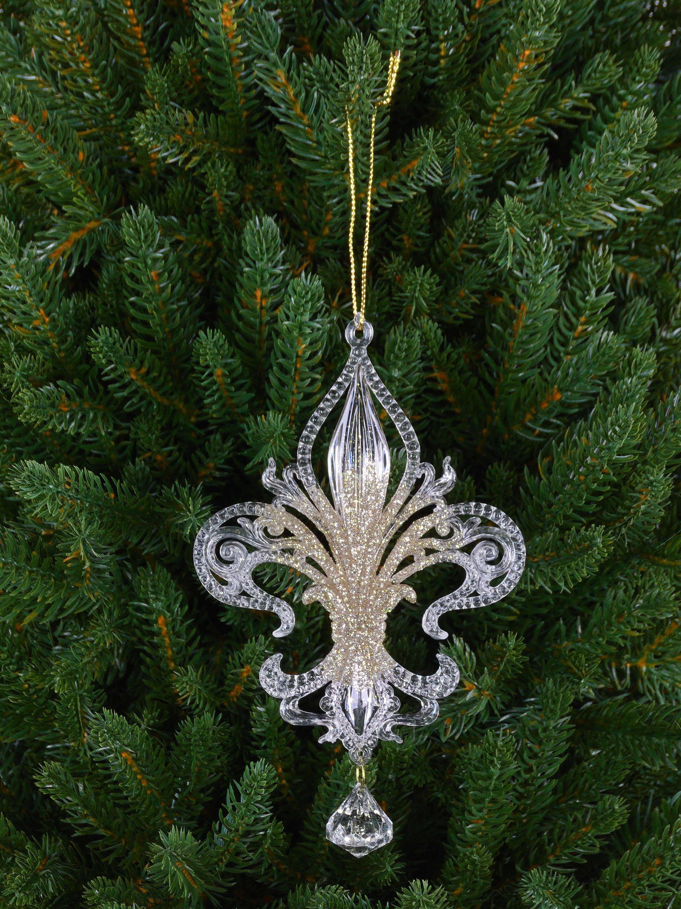 INNA-Glas Dekohänger Heraldische Lilie AZARIEL, Hänger, Glitzer, transparent-Gold, 15cm
