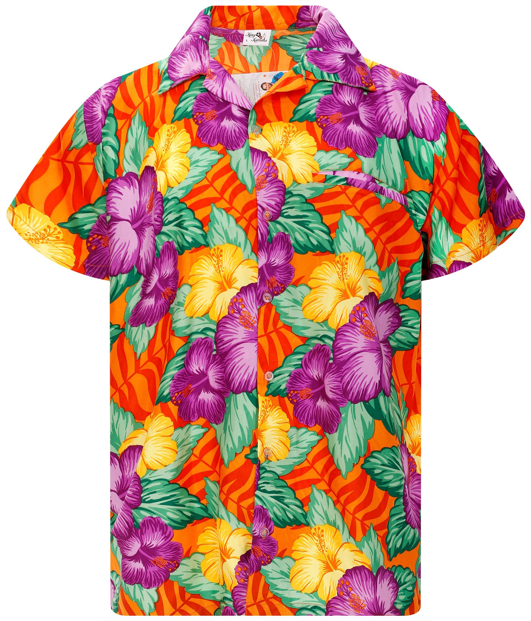 King Kameha Hawaiihemd Wild Flowers Funky Hawaii-Hemd Kurzarm Front-Tasche Stylish Unisex