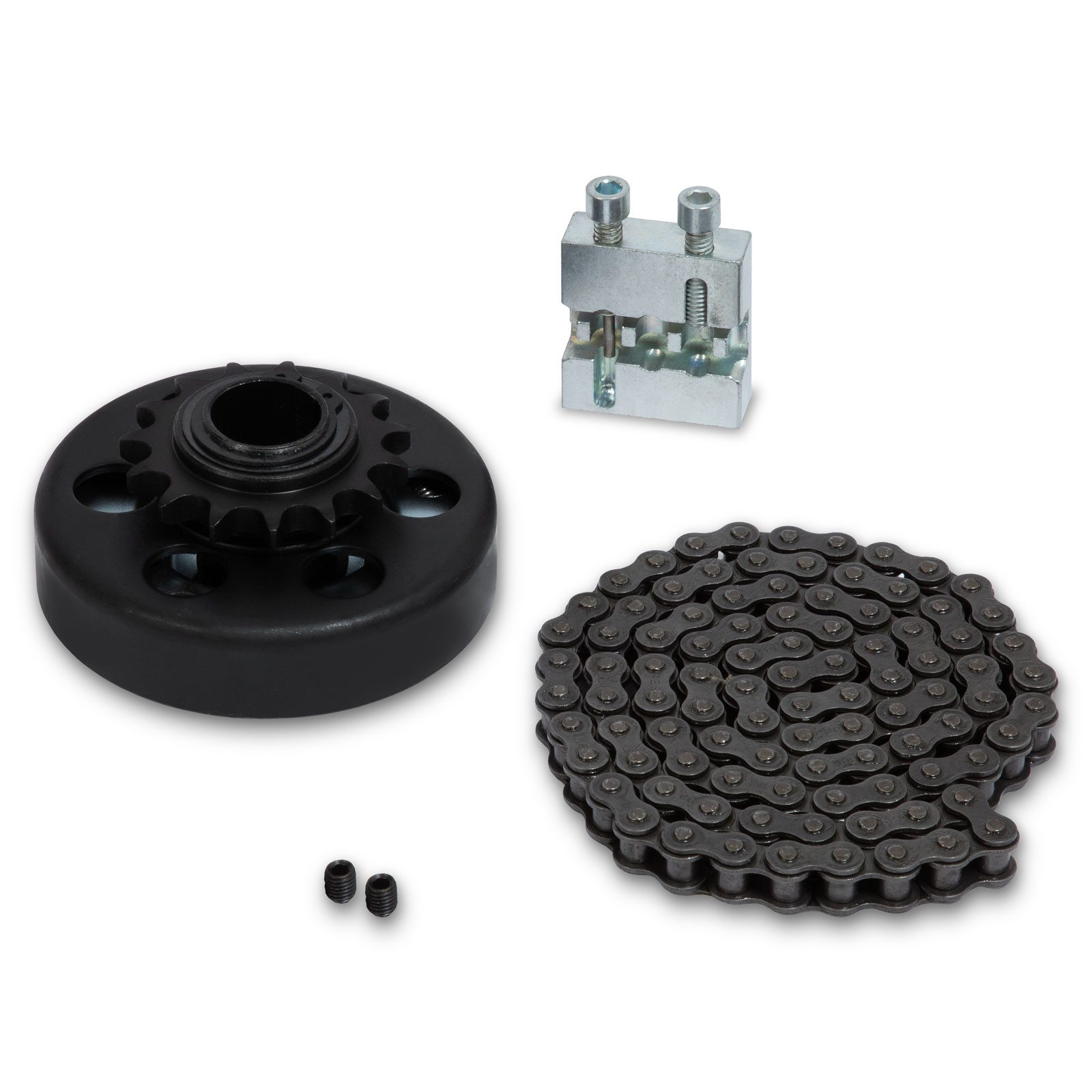 EBERTH Stromerzeuger Fliehkraftkupplung für Welle 25mm Ø, Kettenradkupplung mit Kette Typ 428# 1,2m und Toolkit