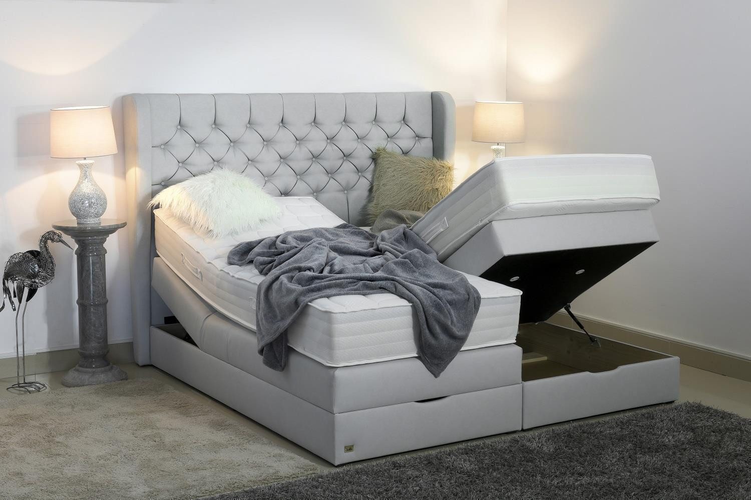 PAARA Boxspringbett Athen K mit Bettkasten Kopfteil verstellbar Stauraum, mit einzigartigem Belüftungssystem