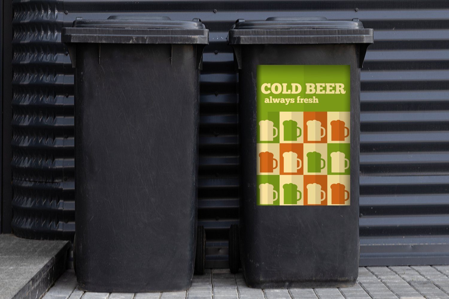 Mülltonne, (1 Abfalbehälter - Werbeplakat Kaltes St), Vintage Bier Wandsticker - Altes Gläser Container, MuchoWow - Bier Sticker, - Mülleimer-aufkleber,