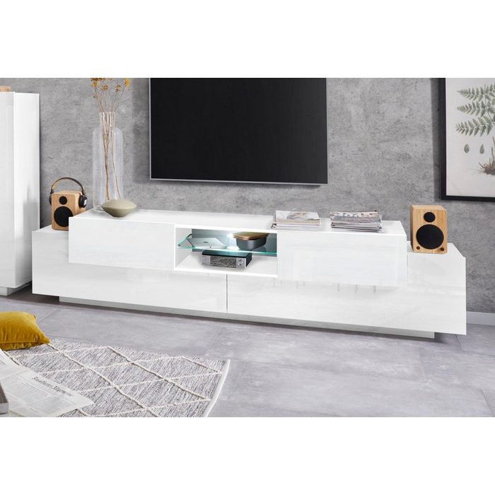 möbelando TV-Board Coro in weiß mit 2 Türen und einem Einlegeboden. Abmessungen (BxHxT) 220x51x45 cm