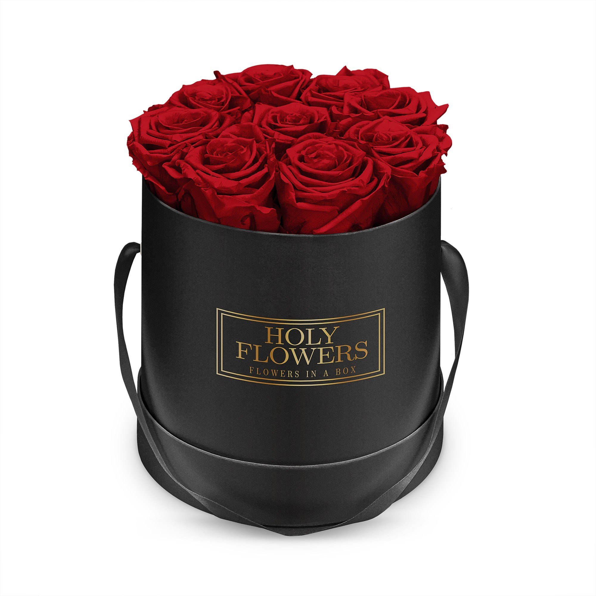 Kunstblume Runde Rosenbox in schwarz mit 8- 12 Infinity Rosen I 3 Jahre haltbar I Echte, duftende konservierte Blumen I by Raul Richter Infinity Rose, Holy Flowers, Höhe 14 cm Heritage Red