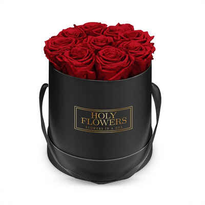 Kunstblume Runde Rosenbox schwarz mit 8- 12 Infinity Rosen I 1- 3 Jahre haltbar Infinity Rosen, Holy Flowers, Höhe 18 cm