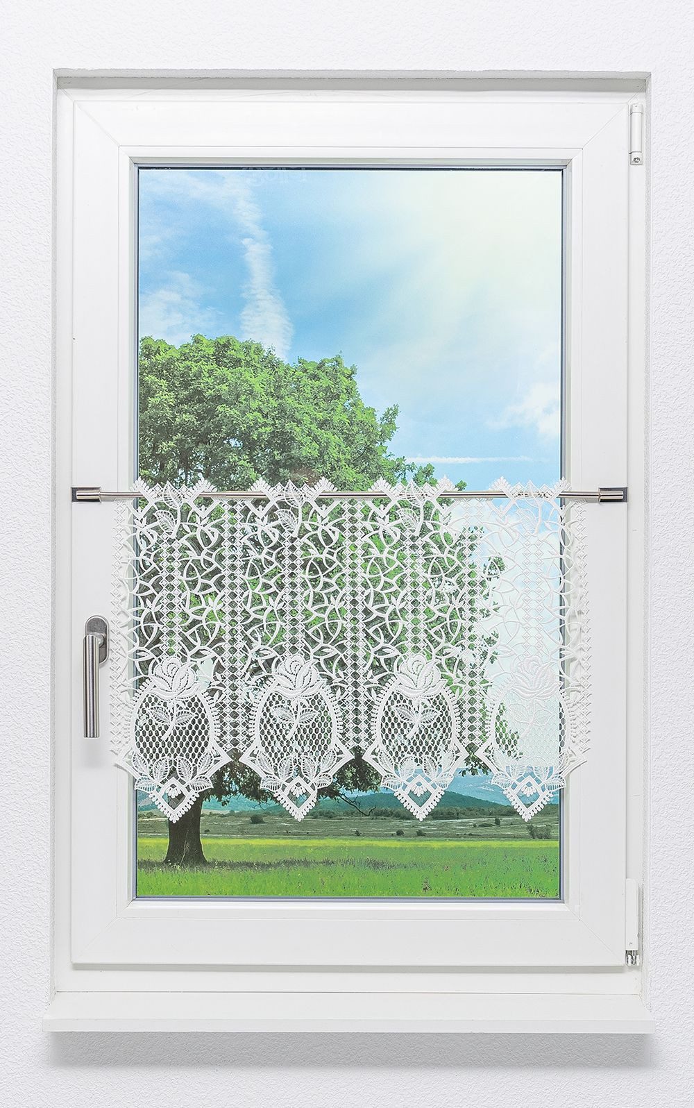 Plauener Spitze® Scheibengardine Rosengarten (1 St), transparent, HxB 45x48.6cm