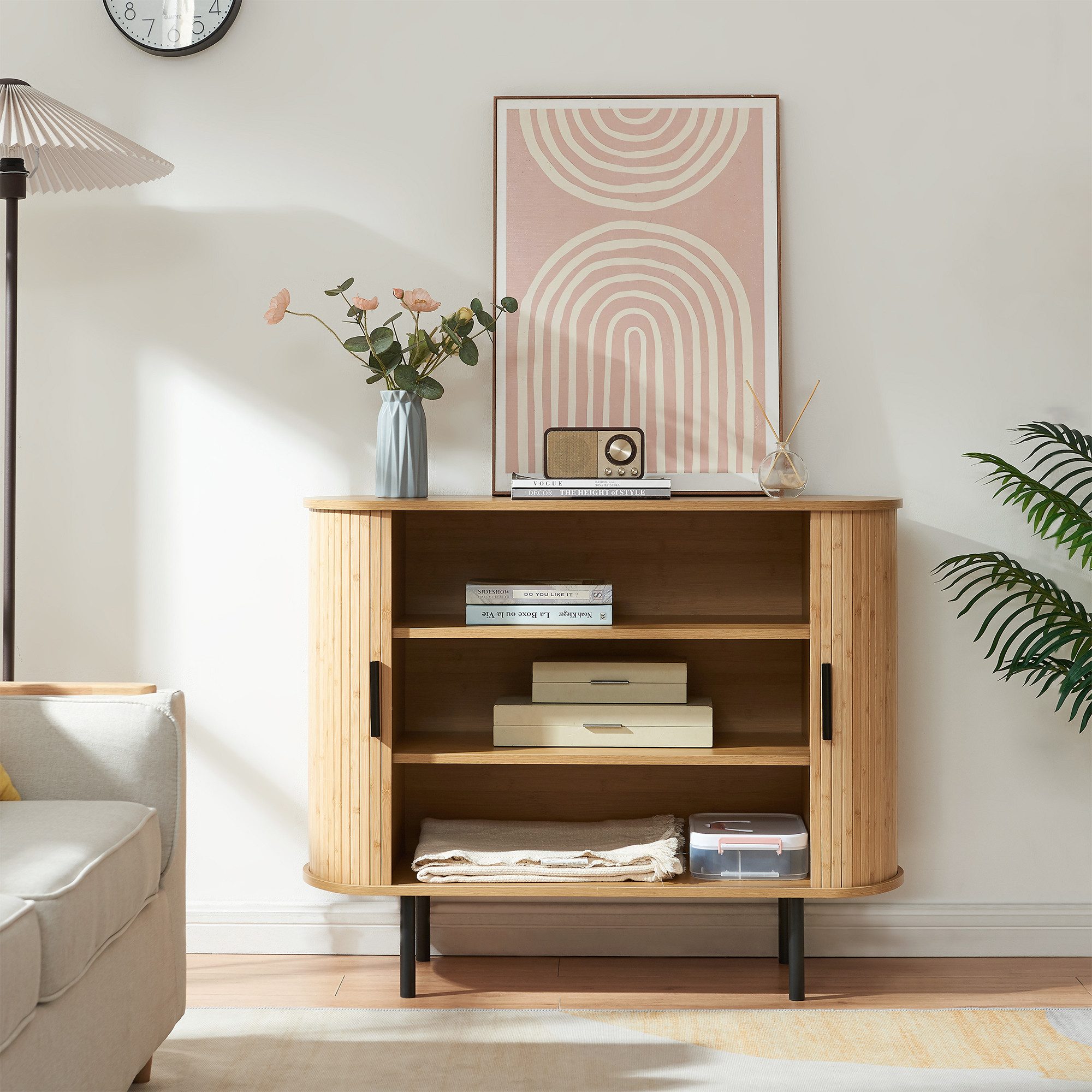 en.casa Mehrzweckschrank »Tvedestrand« mit 2 Türen 100 x 40 x 80 cm Natur / Schwarz