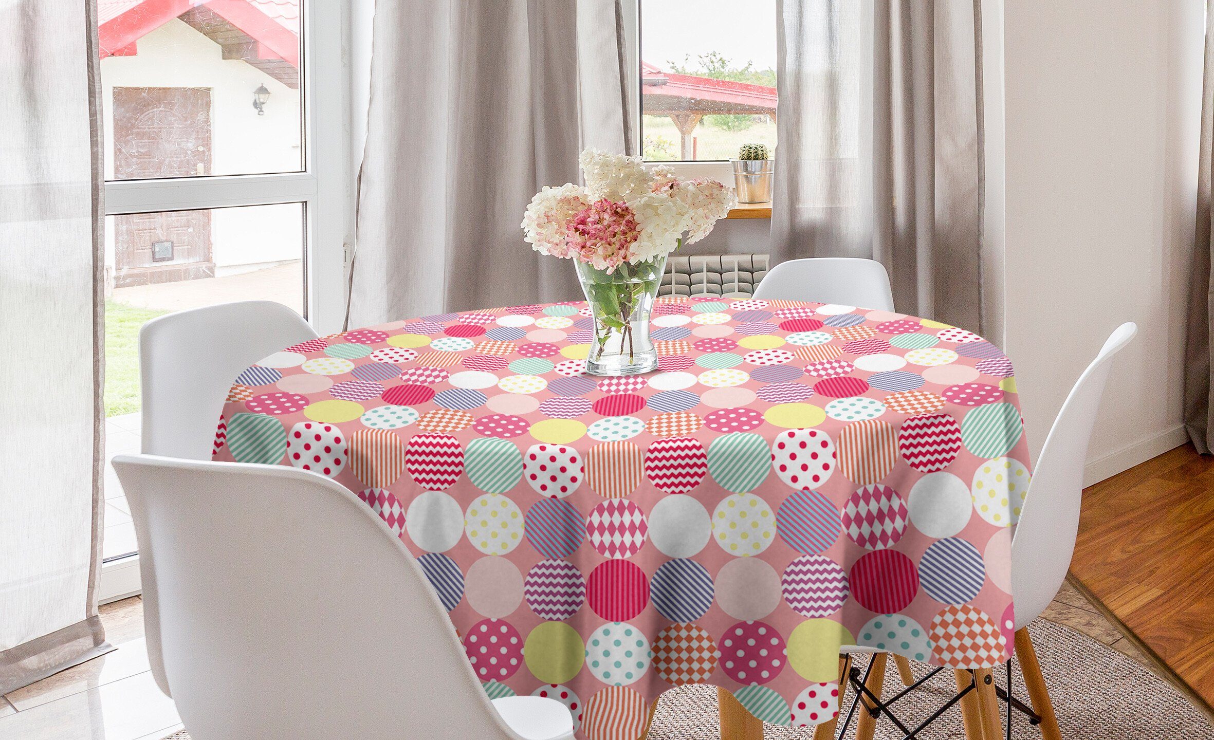 Tischdecke Abdeckung für geometrisch Esszimmer Stripes Abakuhaus Lustige Kreise Küche Dekoration, Tischdecke Kreis
