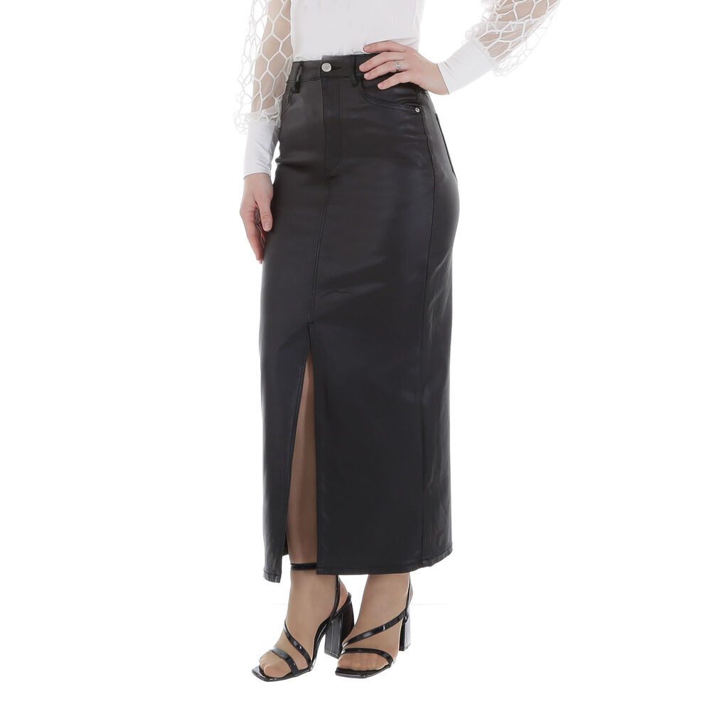 Ital-Design Maxirock Damen Elegant (86358993) Glänzend Maxirock in Schwarz