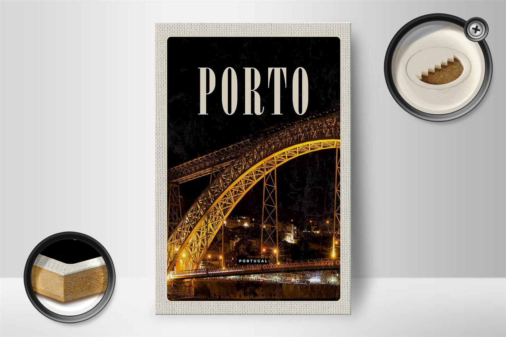 Femer GmbH Holzbild Reise 12x18 cm Porto Portugal Brücke Nacht Bild, (1 St), Glatte Holzfaserplatte (MDF), vorn beschichtet