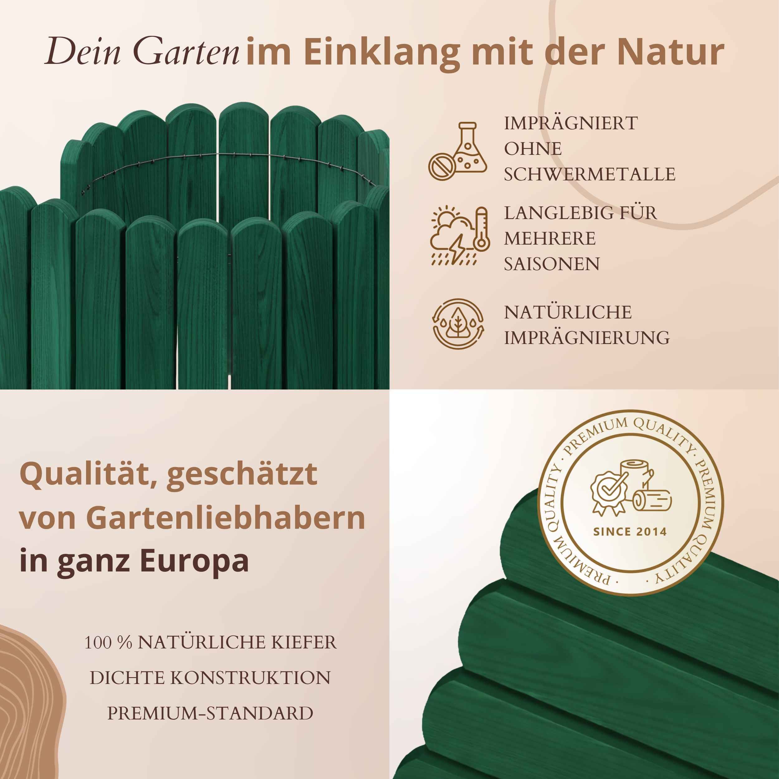 Floranica Palisade Rollzaun Beeteinfassung Beetumrandung Rasenkante Mini Gartentaun, LxH: 100x10 cm, Grün, Dekozaun Umzäunung von Blumenbeeten Wege Kräutergarten Rasenbegrenzung