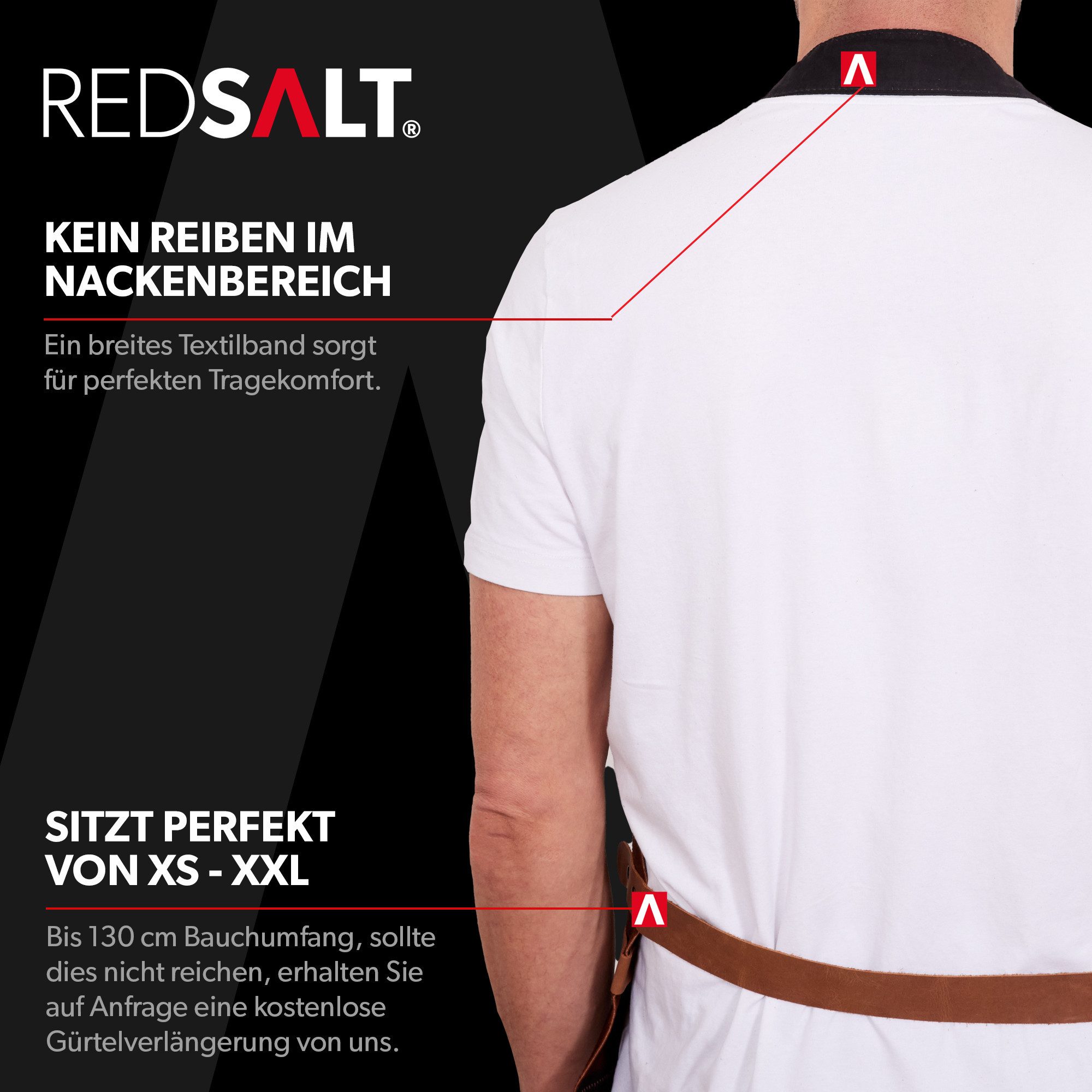 REDSALT® Grillschürze Premium Lederschürze braun, Profi Grillschürze 84x62 cm, 100% Wildleder, Rindsleder – Bild 3 von 5