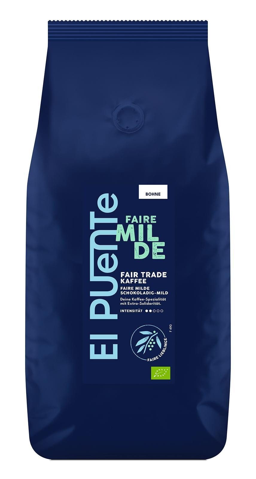 El Puente Kaffee Faire Milde - Bio-Kaffeebohnen 1 kg, Fair Trade, Vegan, Bio, Fair Trade