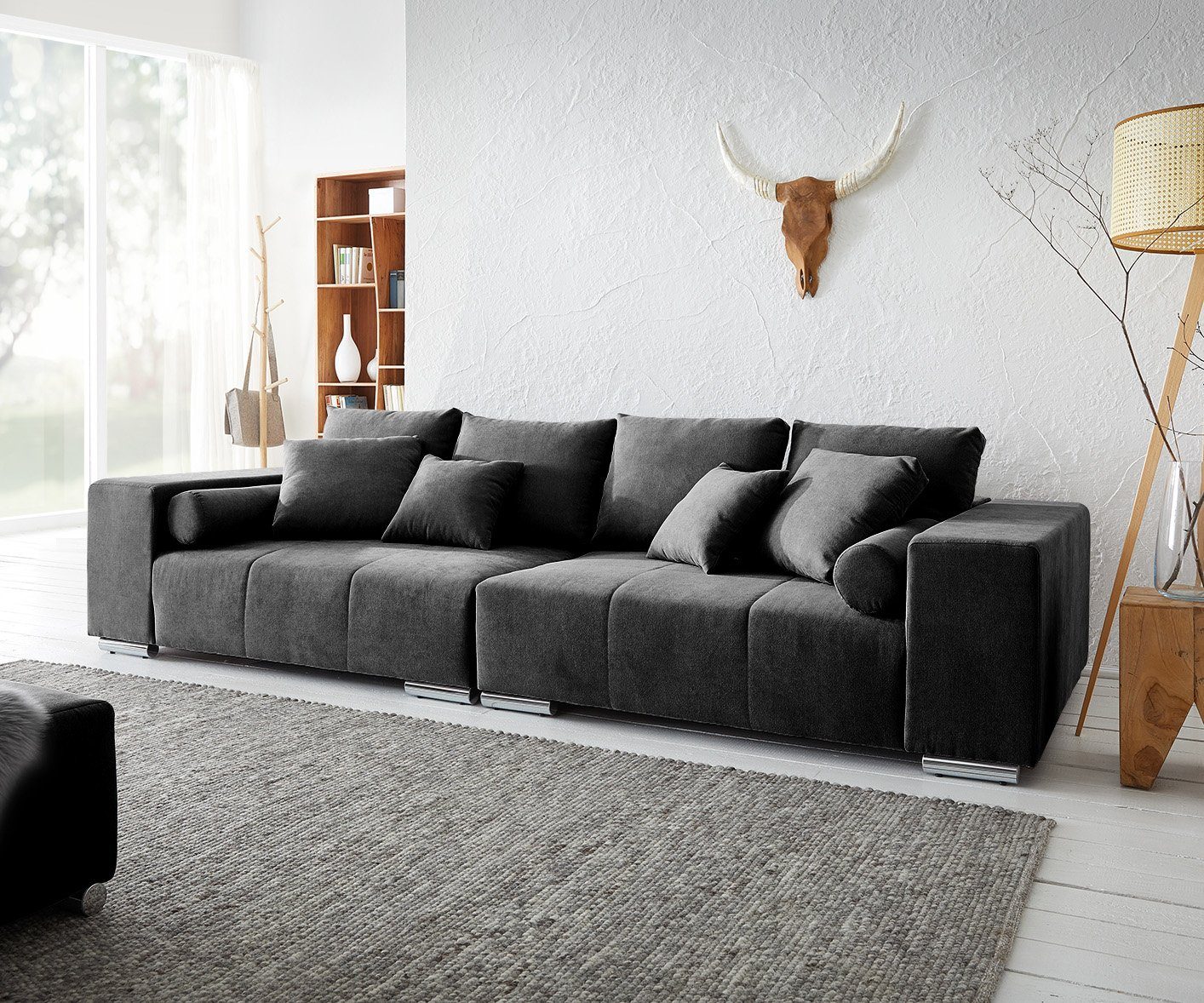 Marbeya, Big Big-Sofa DELIFE mit Sofa 10 Kissen 285x115 Schwarz cm