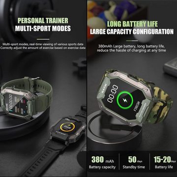 findtime Smartwatch (1,72 Zoll, Android, iOS), mit IP69K Wasserdicht 24 Sportmodi Outdoor Sportuhr Tactical Watch