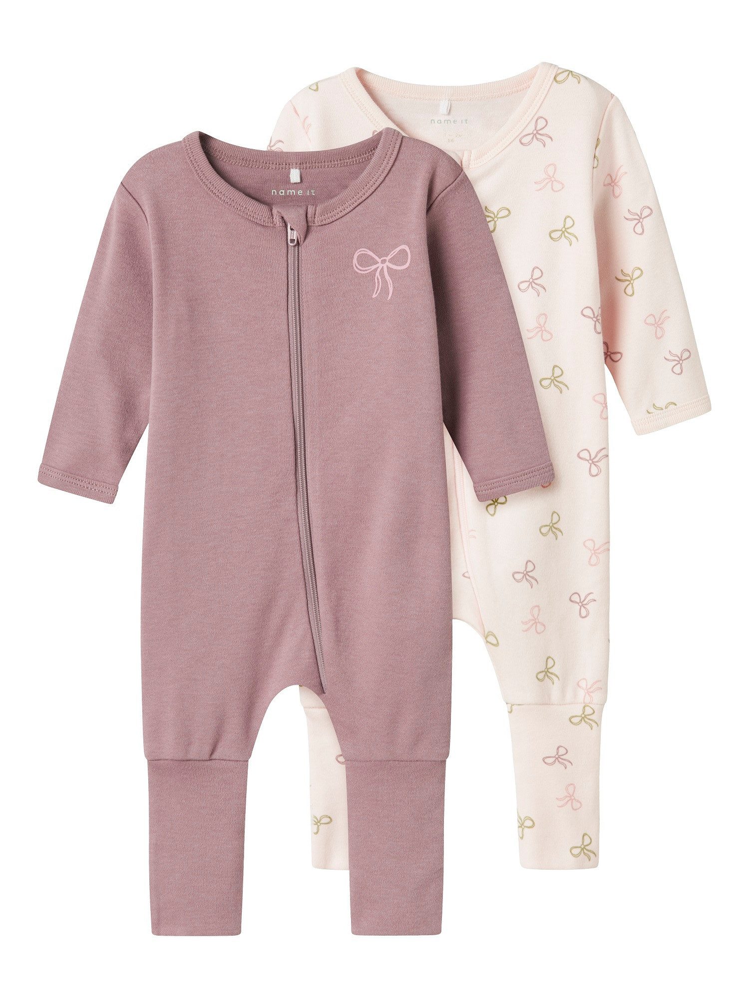 Name It Strampler NBFNIGHTSUIT 2P ZIP FF PINK BOW NOOS (Packung, 2-tlg., 2er-Pack)