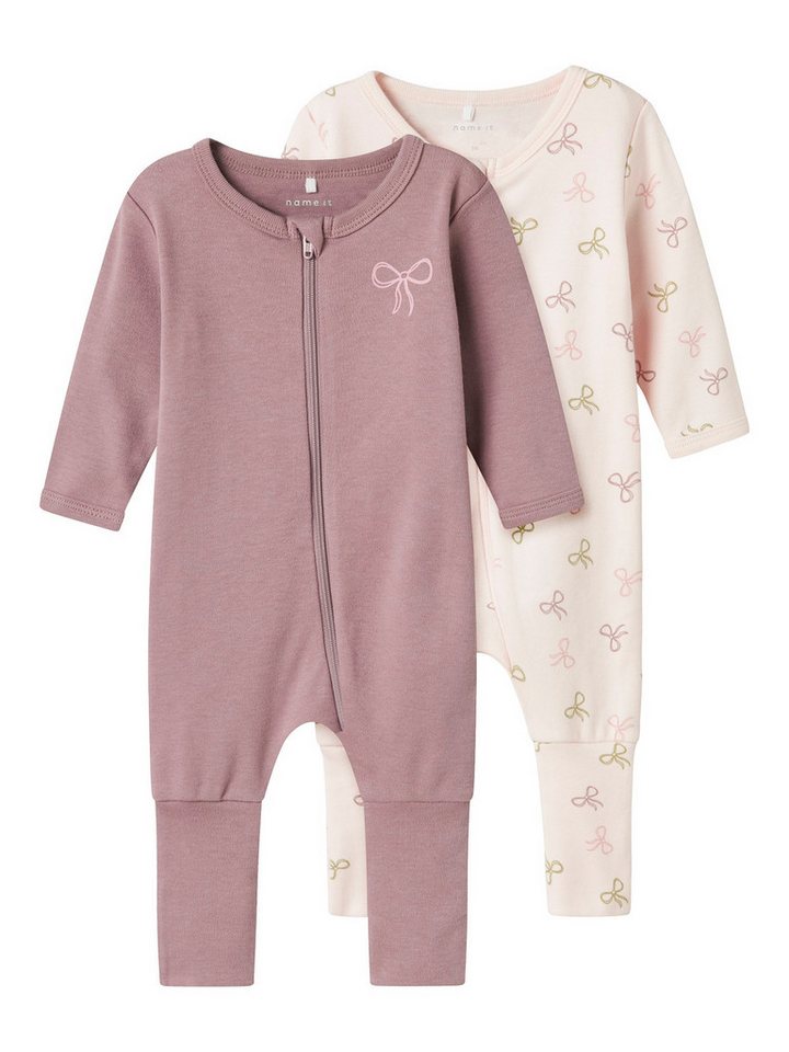 Name It Strampler NBFNIGHTSUIT 2P ZIP FF PINK BOW NOOS Barely Pink-92 (Packung, 2-tlg., 2er-Pack)
