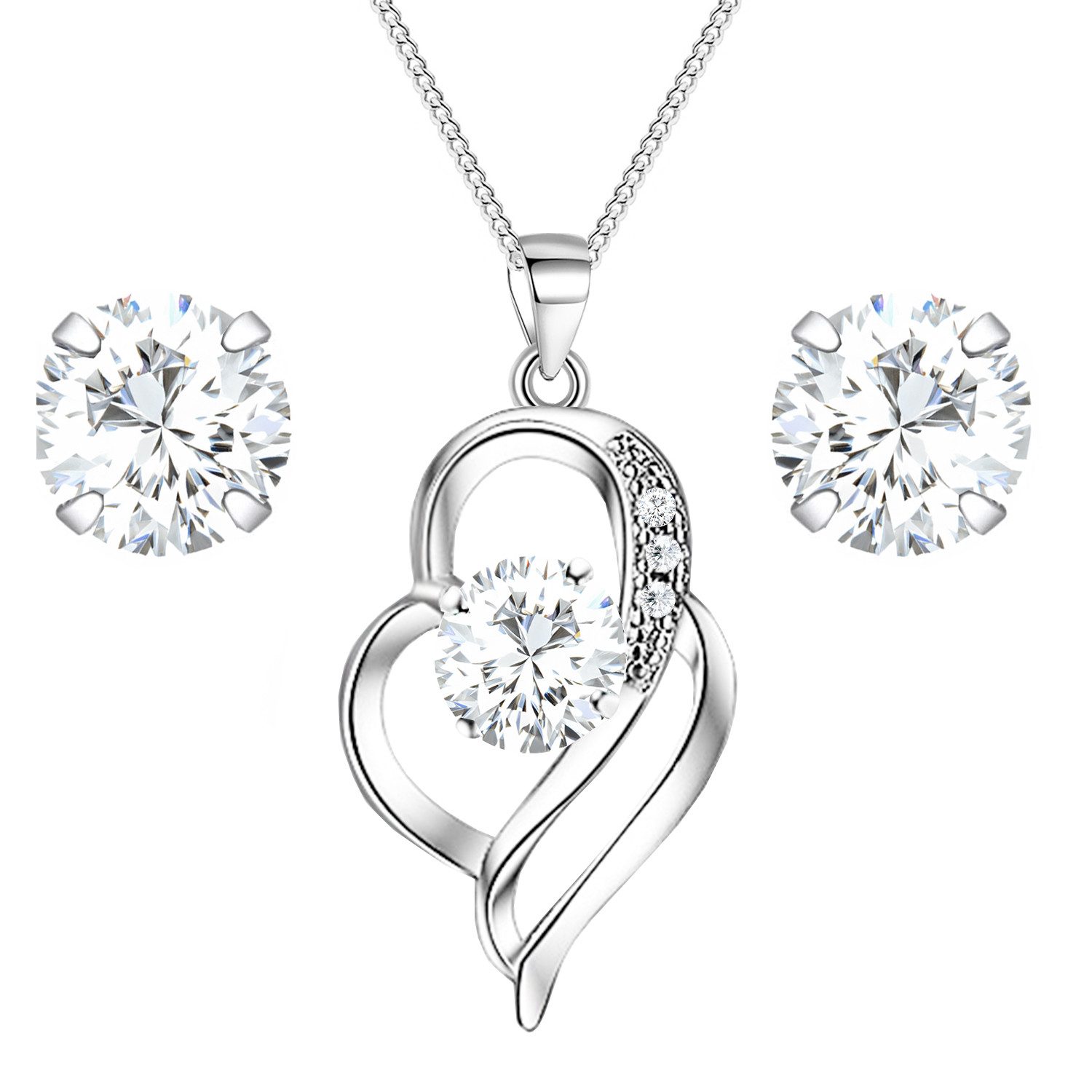 LÖB Ohrring und Ketten Set 925 Silber Schmuckset Tropfen Anhänger Zirkonia günstig online kaufen