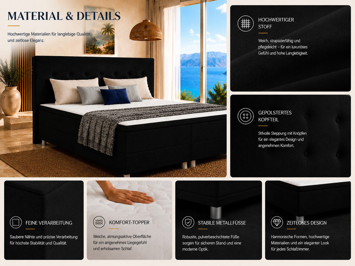Best for Home Boxbett Neo Sawana Komfortable Bonellfederkernmatratze mit 5 cm Topper (Komplettbett, 4-St., 90x200 120x200 140x200 160x200 180x200 200x200), 7-Zo – Bild 4 von 5