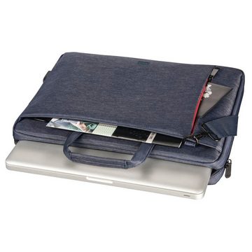 Hama Laptoptasche Notebook Tasche bis 44cm (17,3), Farbe Blau, modisches Design, Mit Tabletfach, Vordertaschen, Organizerstruktur, Trolleyband,USB-Port