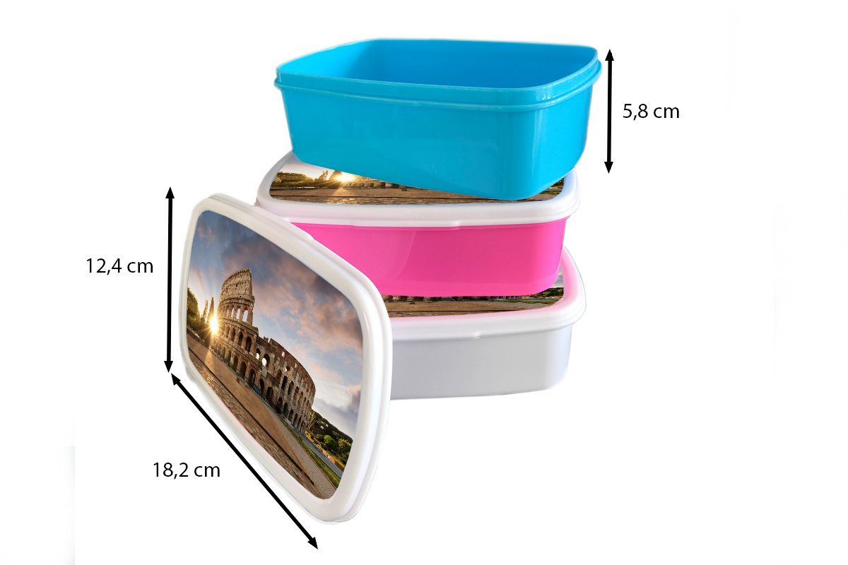 Kolosseum (2-tlg), Italien, - MuchoWow Brotdose Kunststoff rosa Kinder, Mädchen, Brotbox Lunchbox für Rom Snackbox, Erwachsene, - Kunststoff,