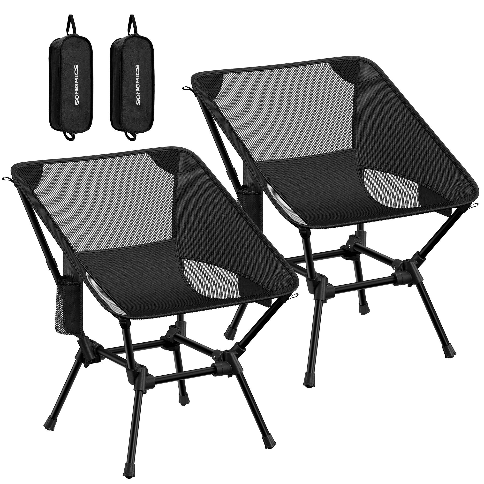SONGMICS Campingstuhl Gartenstuhl, Klappstuhl, bis 150KG belastbar, klappbar mit verstellbarer Höhe, Stahlrahmen, Kopfstütze, 1er/2er Set