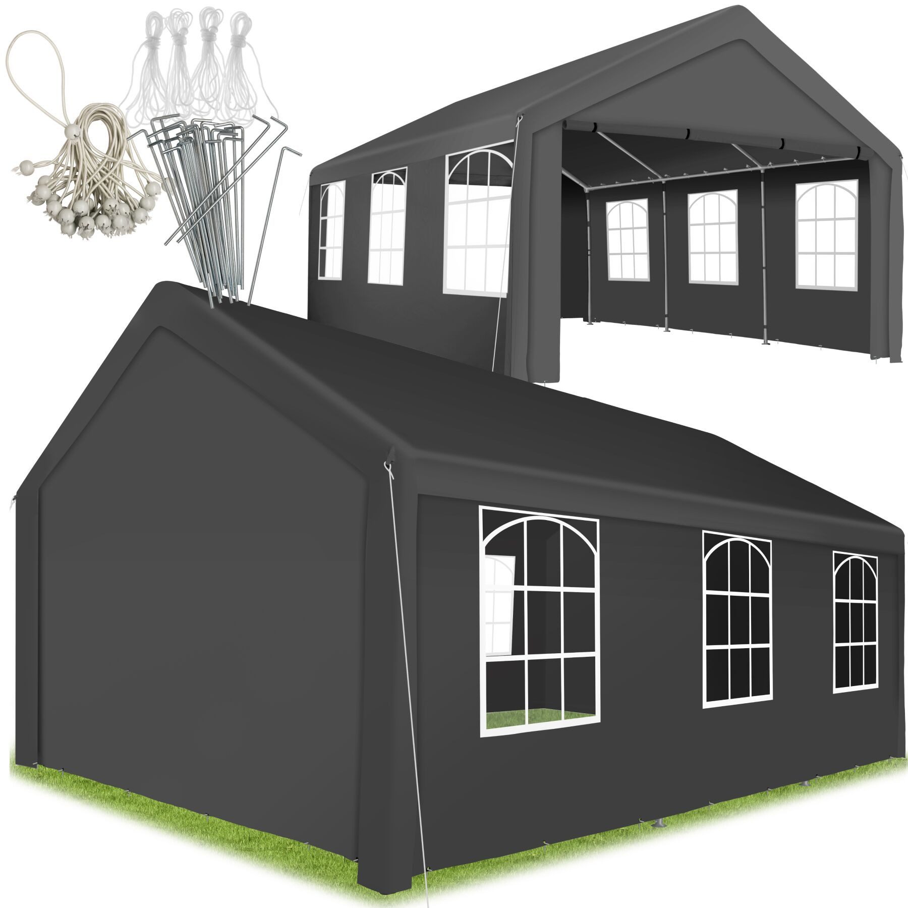 tectake Pavillon Gartenzelt 4x6 m wasserdicht mit UV-Schutz und Seitenteilen, mit 4 Seitenteilen, (Freiluftpavillon Jasko, in Grau), Klicksystem für schnellen Aufbau, inklusive Spannseile und Heringe