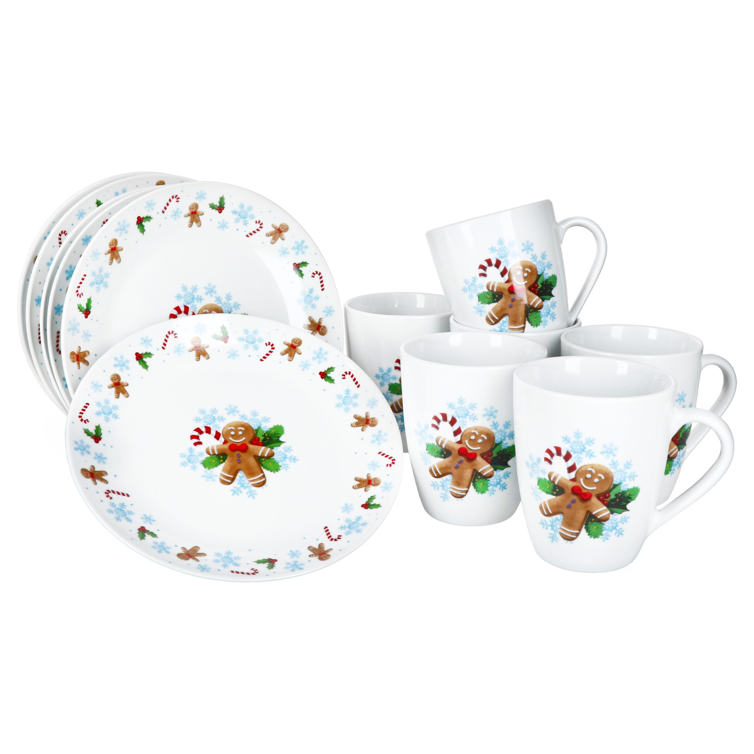 Frühstücks-Geschirrset Candyman 12tlg Frühstücksset Porzellan Teller Becher Weihnachten