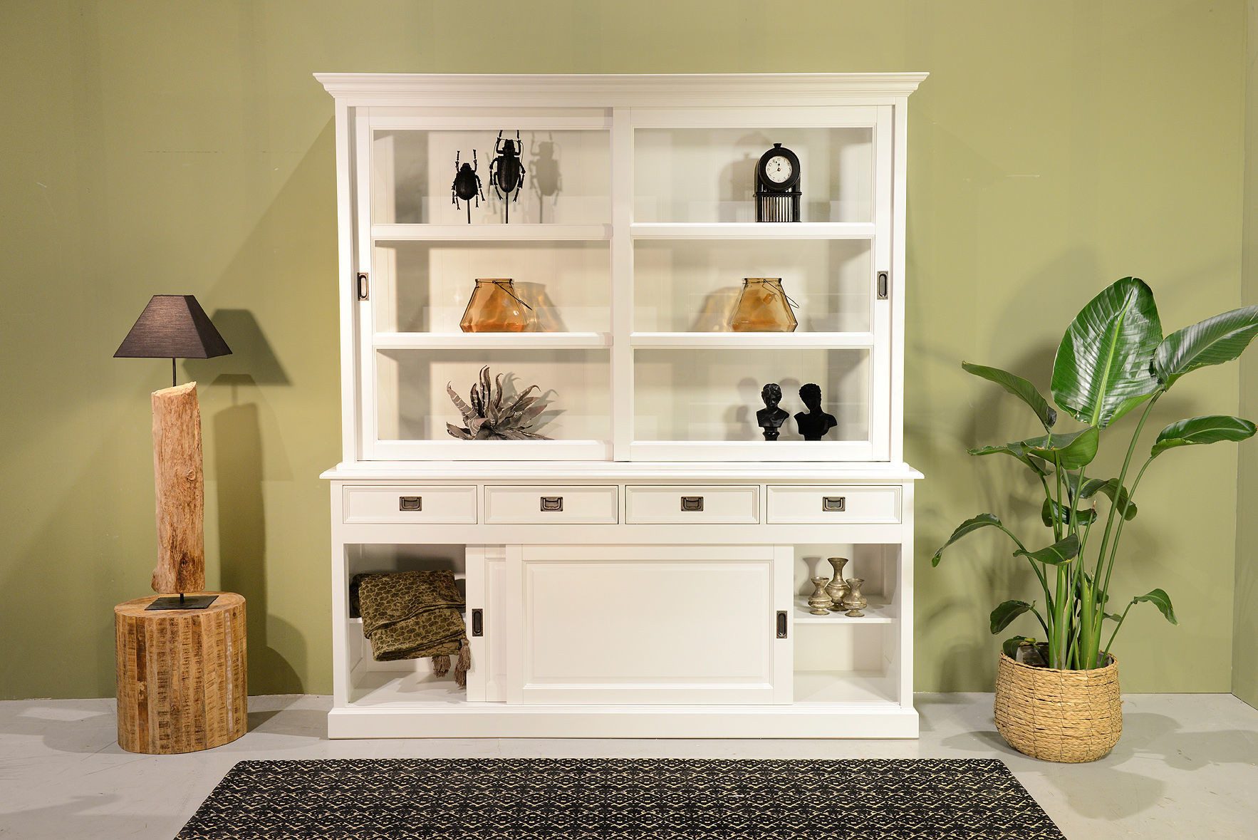 Wohnpalast Glasvitrine Vitrinen Schrank Neuss 200 cm im Landhaus Stil - Glasvitrine