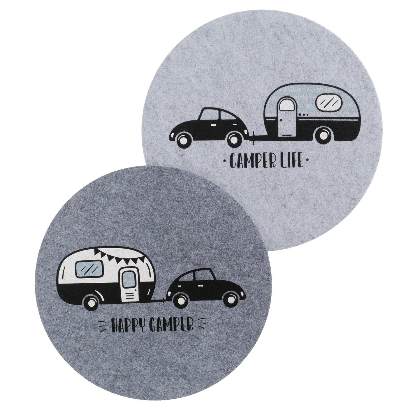 BOLTZE Tischdecke Runde Tischsets im 2er-Set „Camper Life“ & „Happy Camper“ (2-tlg, 2er Set), Happy Camper