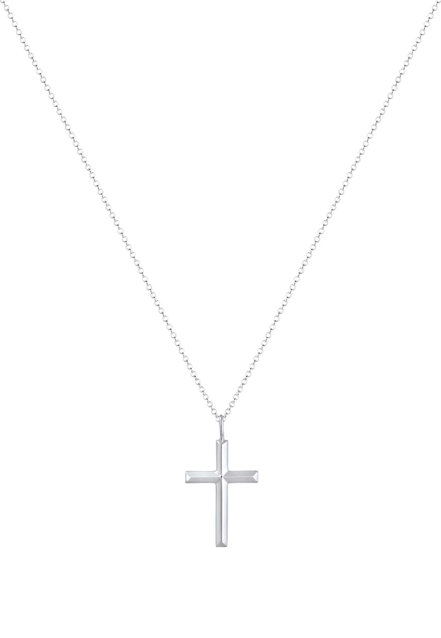 Kuzzoi Lange Kette Herren mit Kreuz Oxidiert Massiv 925 Silber, Kreuz