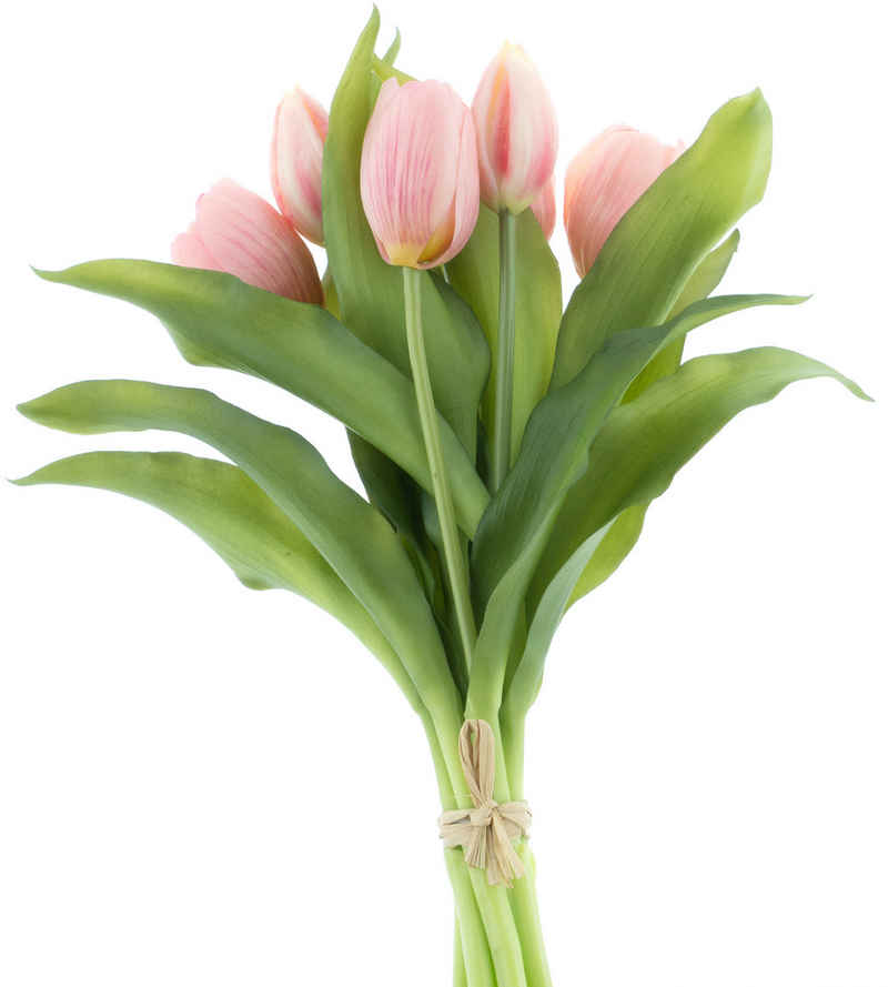 Kunsttulpe mit 4 Tulpen und 3 Tulpenknospen ca. 32cm künstliche Tulpen Tulpenbündel, mucPlants, real Touch