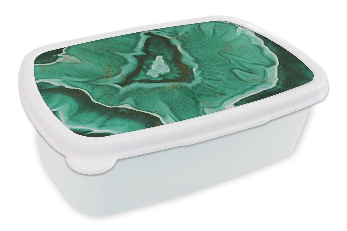 MuchoWow Lunchbox Marmor - Aqua - Golden, Kunststoff, (2-tlg), Brotbox für Kinder und Erwachsene, Brotdose, für Jungs und Mädchen weiß