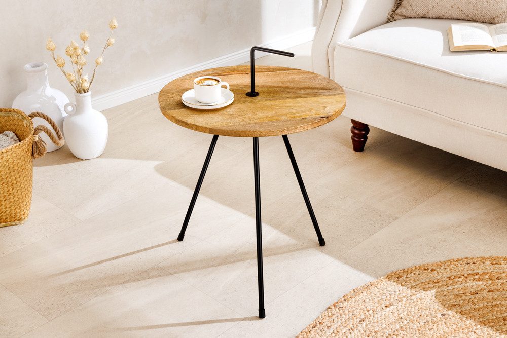 riess-ambiente Beistelltisch SIMPLY CLEVER 60cm natur · Wohnzimmertisch mit Massivholz-Tischplatte (Einzelartikel, 1-St), Schlafzimmer · rund · mit Griff · handmade · Metall-Füße