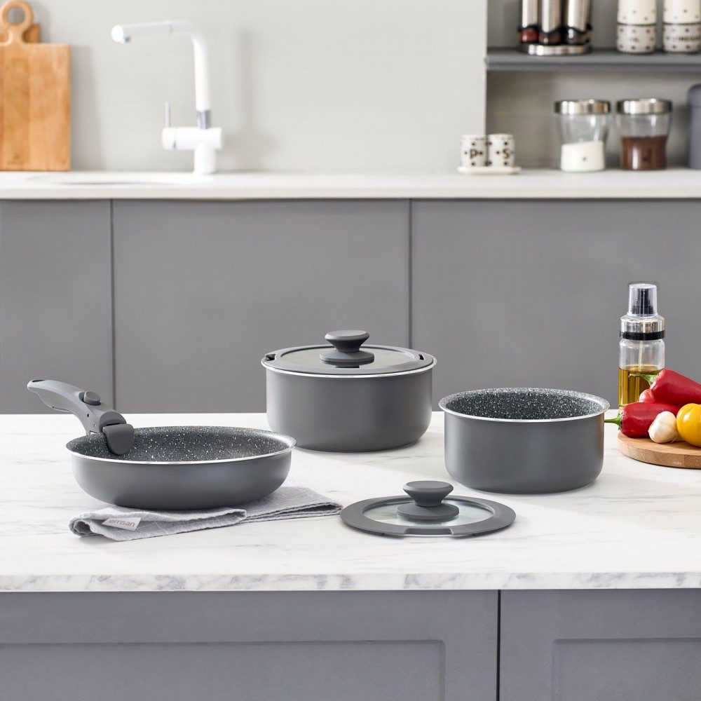 Karaca Topf-Set Karaca Comfort Keramik Kochgeschirrset, 6-teilig, PFAS-frei, Schwarz