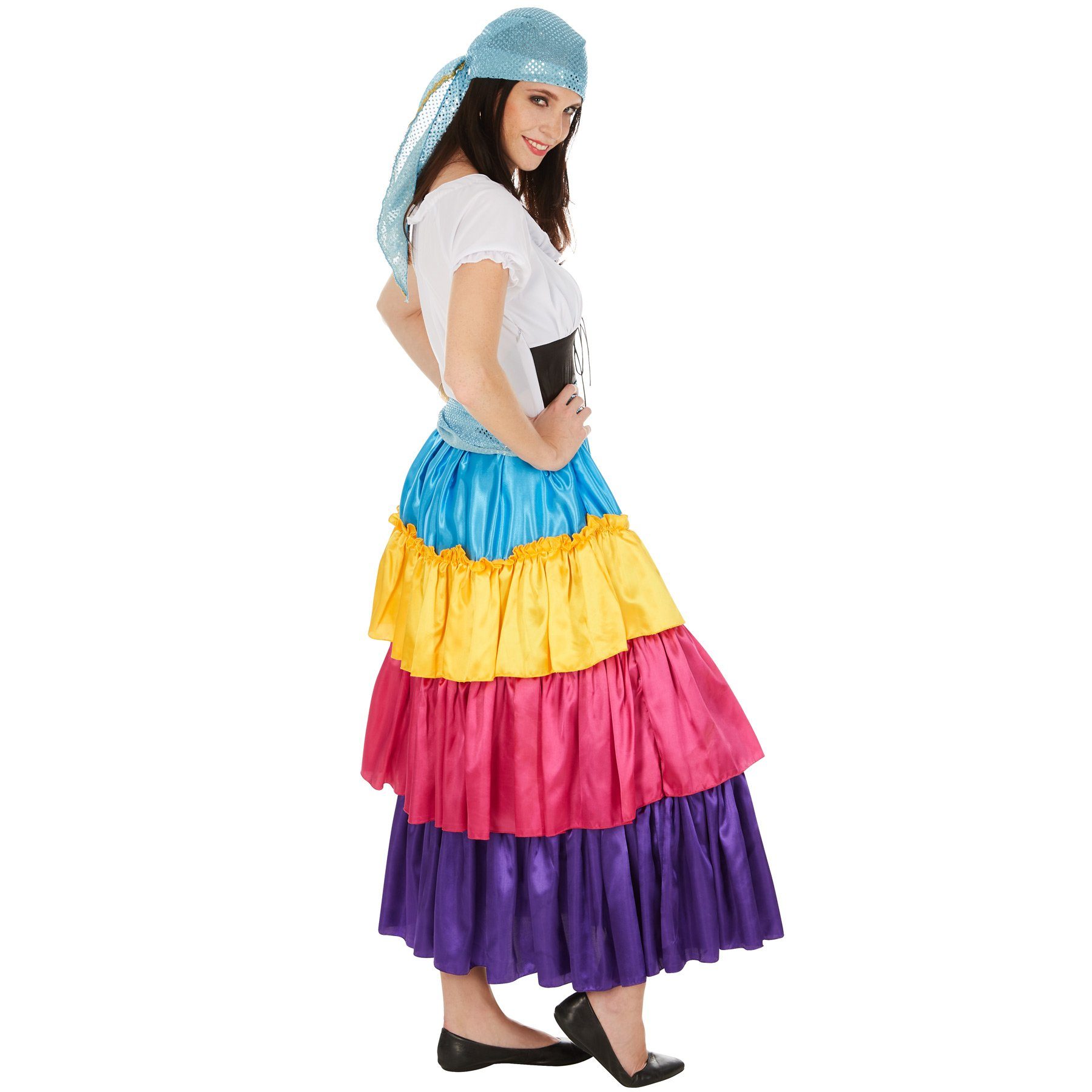 dressforfun Kostüm Wahrsagerin/Künderin, in der Farbe bunt, Gr. XL, Inkl. Bindegürtel, Bequemes wundervolles langes Kleid, Bunt und bezaubernd, Kopftuch