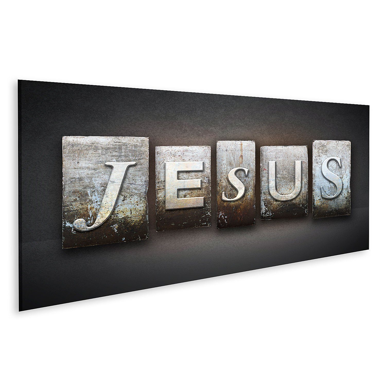 islandburner Leinwandbild Bild auf Leinwand Der Name Jesus geschrieben in Vintage Letterpress Ty