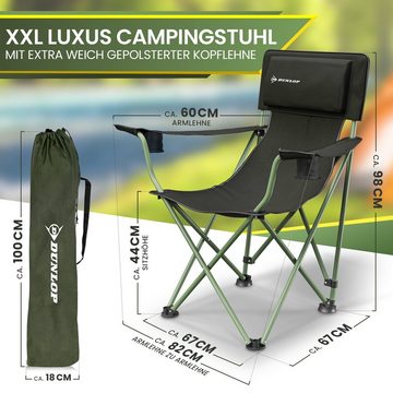 Dunlop Campingstuhl Campingstuhl faltbar XXL, LUXUS Camping Stuhl leicht gepolsterte Kopflehne bis 160 kg