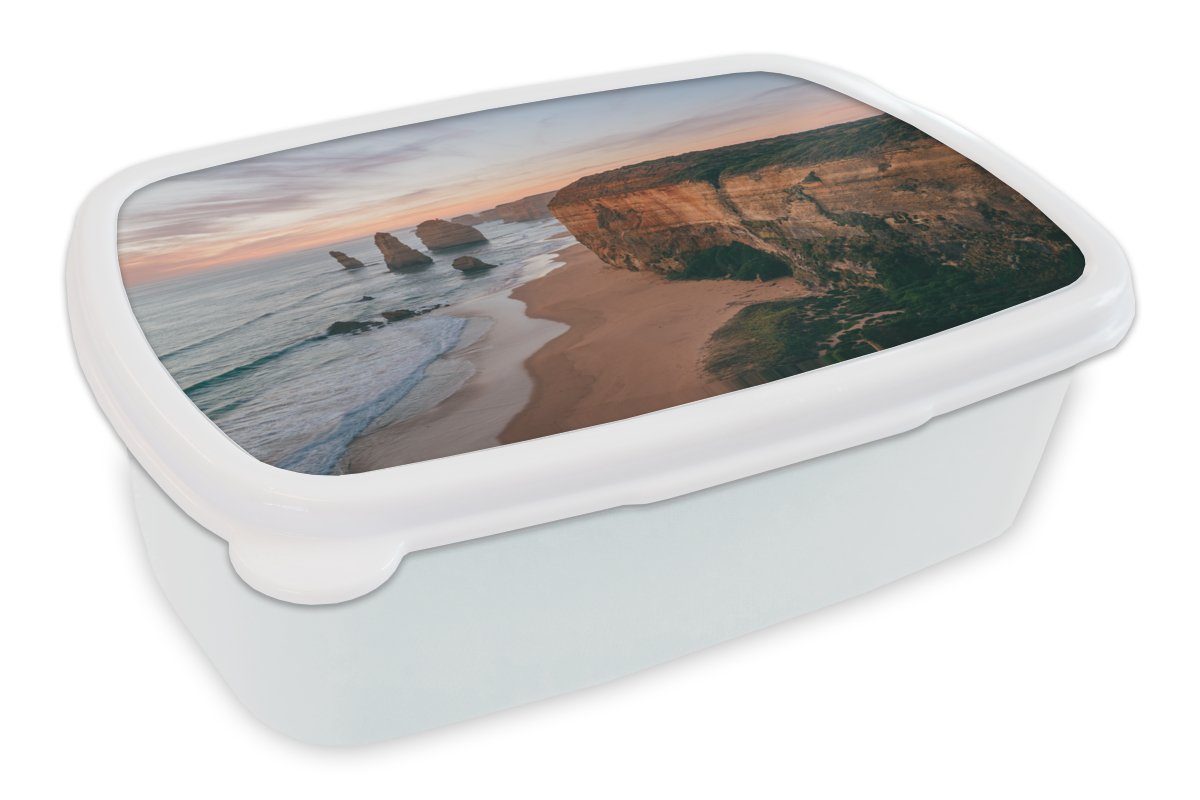 Brotbox Kinder und Meer Jungs Erwachsene, und Brotdose, (2-tlg), Lunchbox für Strand Sand Mädchen weiß MuchoWow - Stein, für - - Kunststoff,