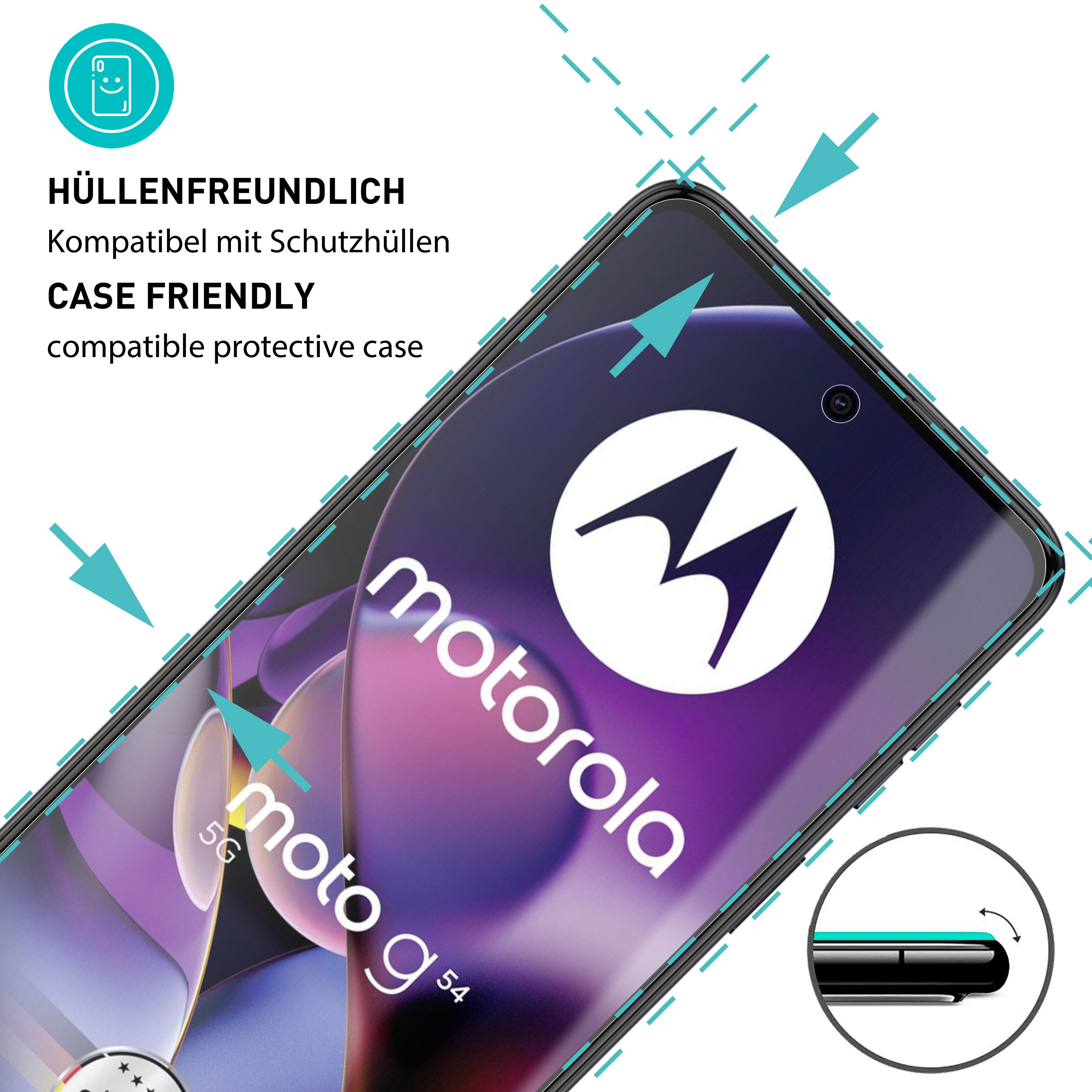 smartect Displayschutzglas Schutzglas Panzerfolie Klar für Motorola Moto G54 5G, Set, 3 Stück, Schutzfolie Glasschutz Bildschirm
