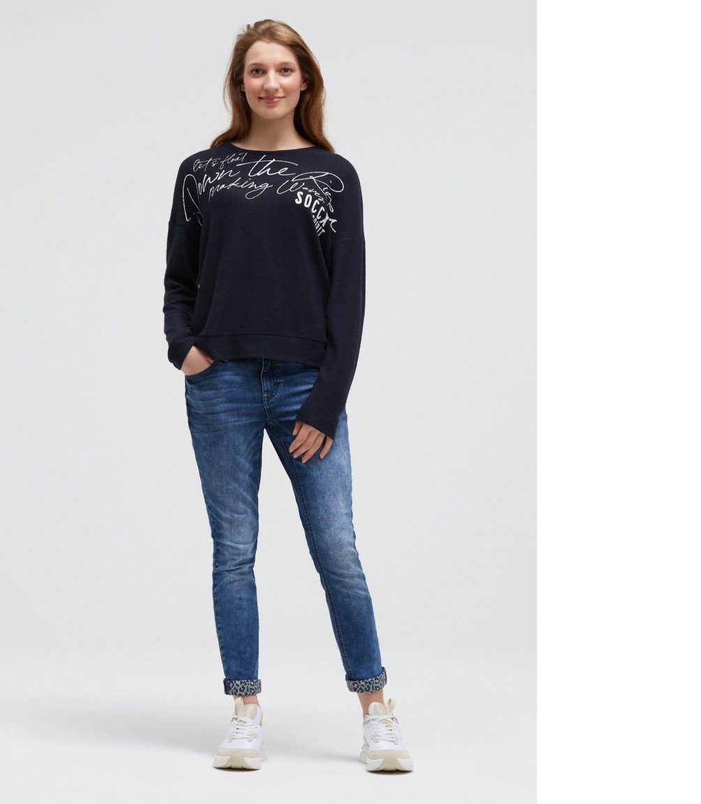 SOCCX Rundhalspullover,Flauschpullover mit Wording Print