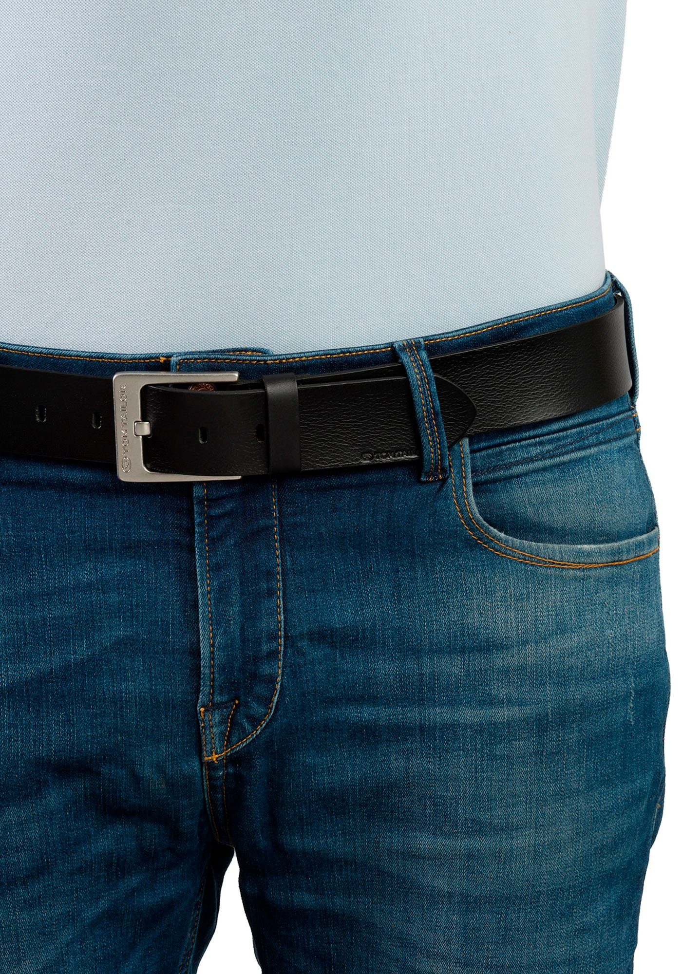 TOM TAILOR Ledergürtel TTCALVINPLUS 4 cm breiter Herrengürtel, Casual und Jeans Look