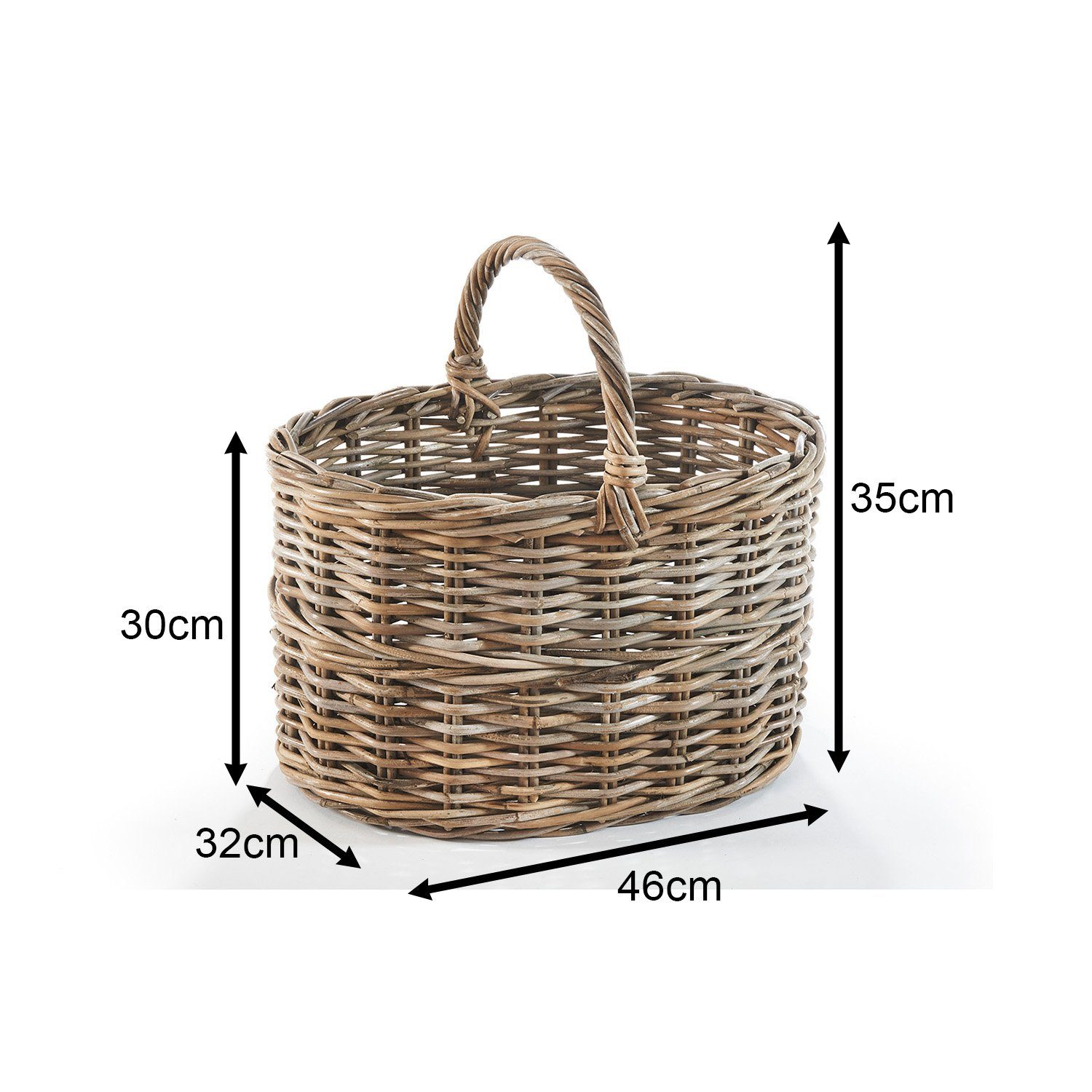 Kobolo Korb Einkaufskorb in Henkel oval grey Rattan aus mit kubu