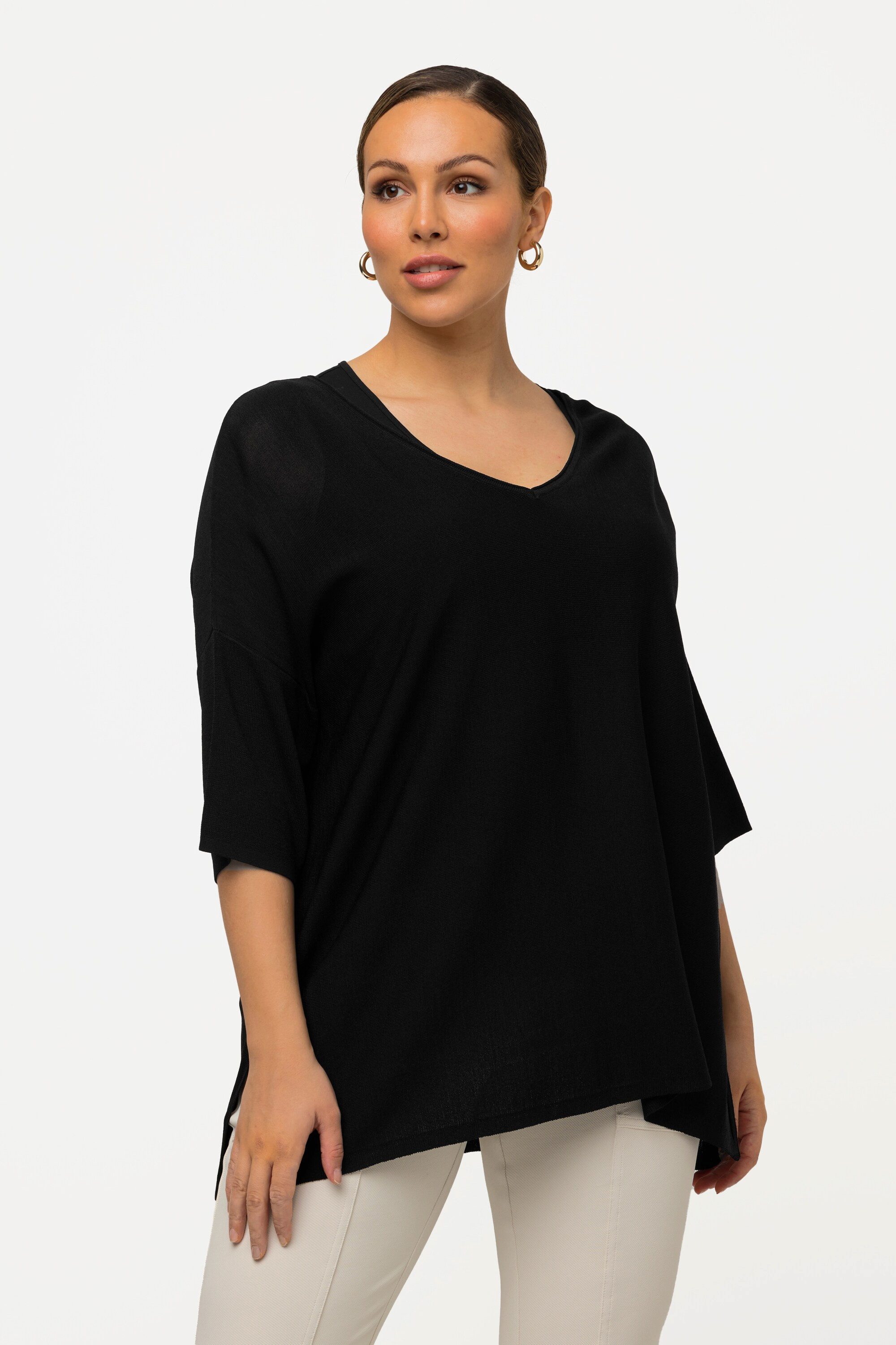 Ulla Popken Strickpullover Pullover Oversized V-Ausschnitt Halbarm günstig online kaufen