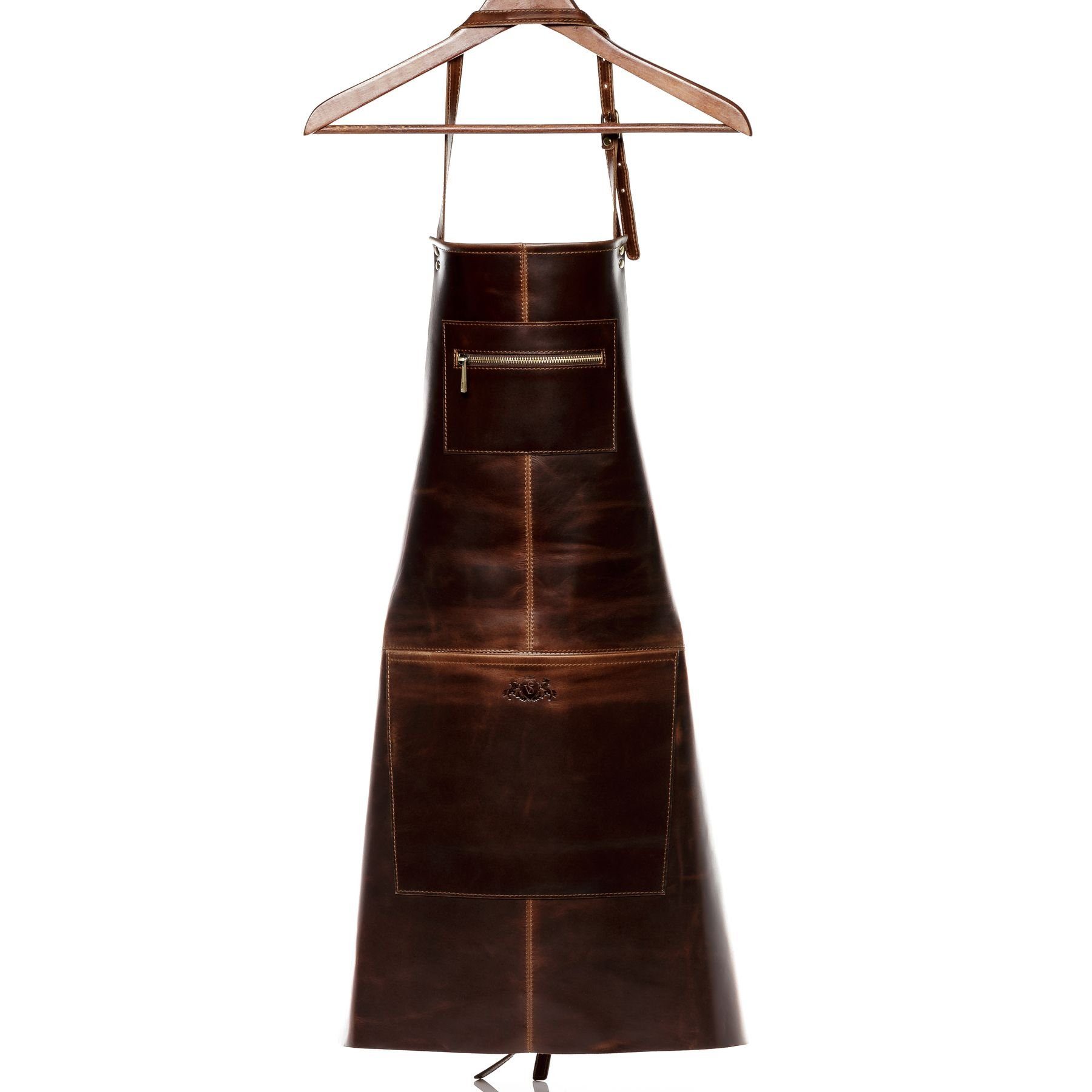 SID & VAIN Grillschürze echt Leder Schürze zum Grillen BBQ groß braun HEATHROW, Kochschürze echt Leder Unisex, Lederschürze BBQ braun-cognac