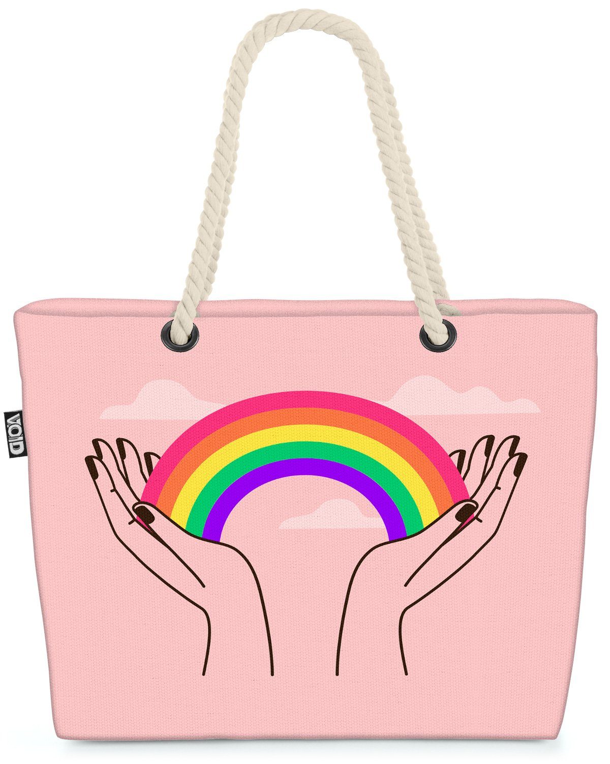 VOID Strandtasche (1-tlg), Regebogen Hände Farben Hand Verbinden Partnerschaft Gay pride flag pa