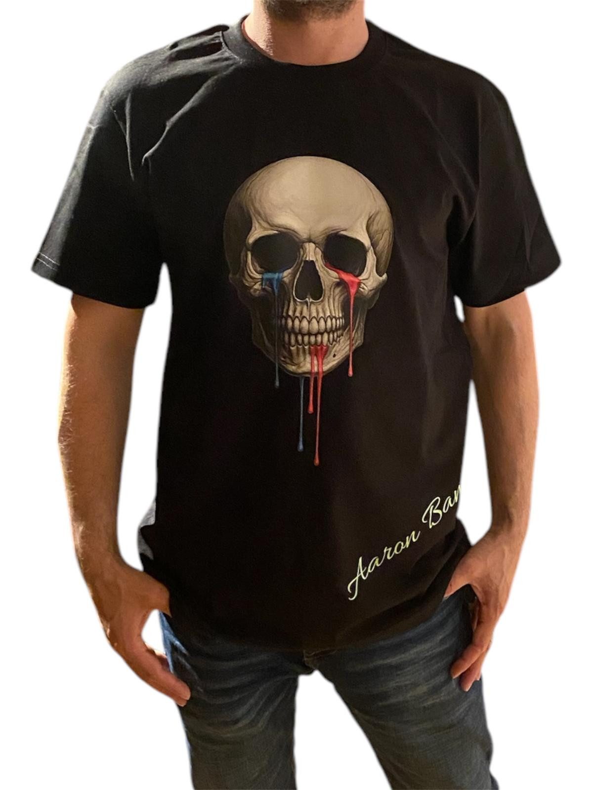 Aaron Bane Kurzarmshirt Soul Split Skull Shirt Schwarz T-Shirt Totenkopf Farb-Drip Streetwear