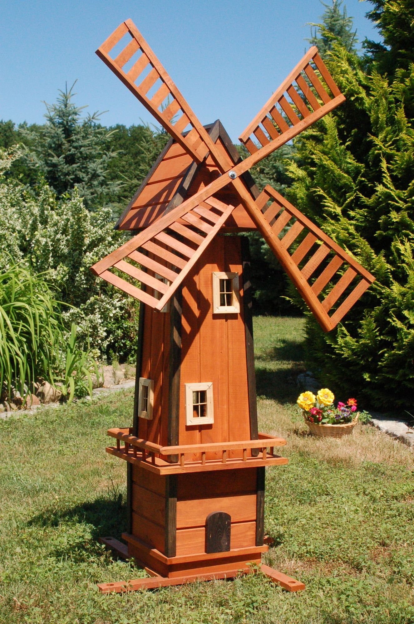 DSH DEKO SHOP HANNUSCH Gartenfigur XL Windmühle auf Wunsch mit Solarbeleuchtung – Höhe 1,55 m