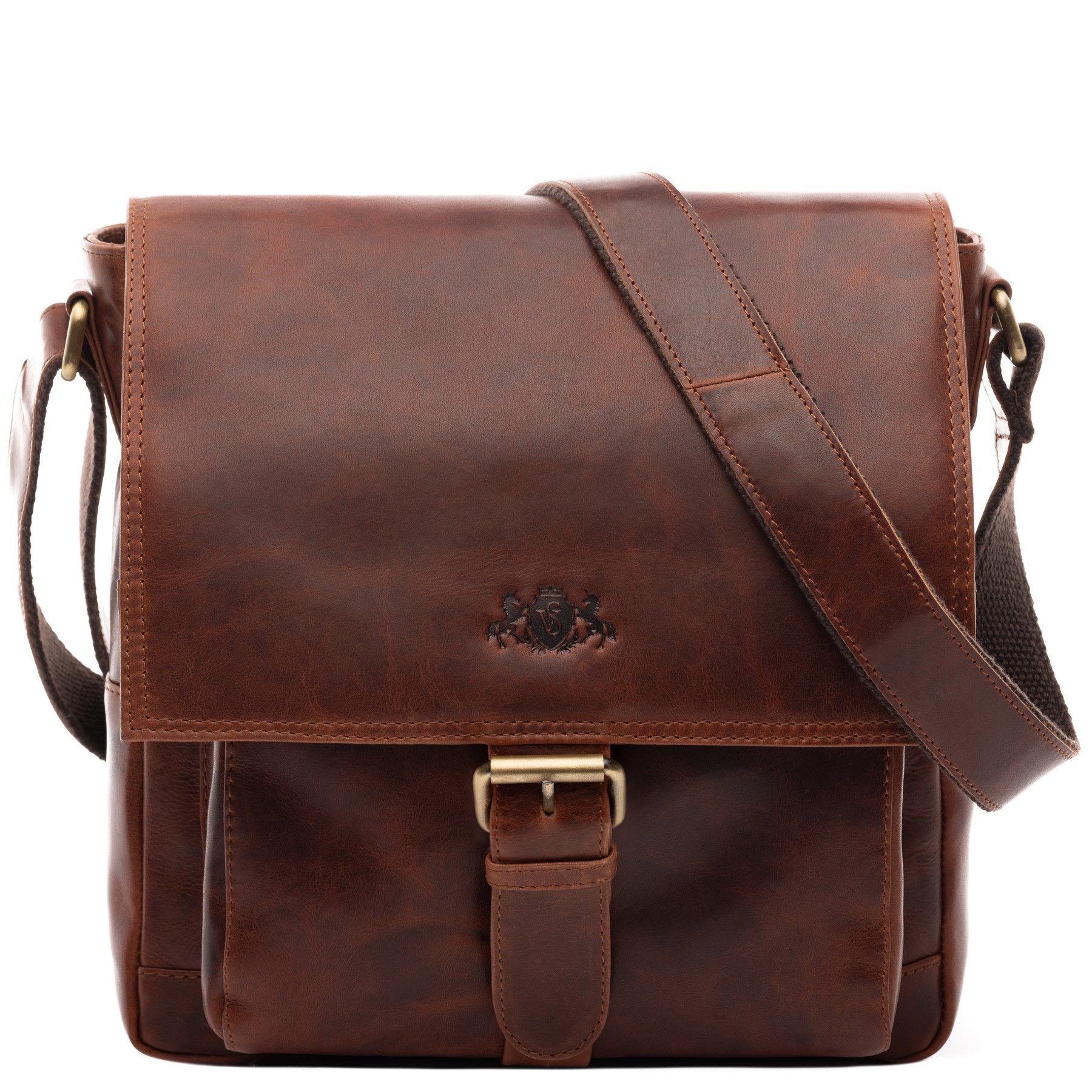SID & VAIN Messenger Bag echt Leder Ledertasche groß Ledertasche cognac NICO, Umhängetasche echt Leder Unisex, Crossbody Bag hellbraun